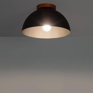 Plafondlamp zwart met hout en e27 aluminium en 