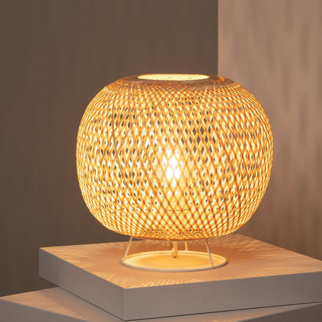 lamp rotan voor op tafel met e27 fitting modern rond