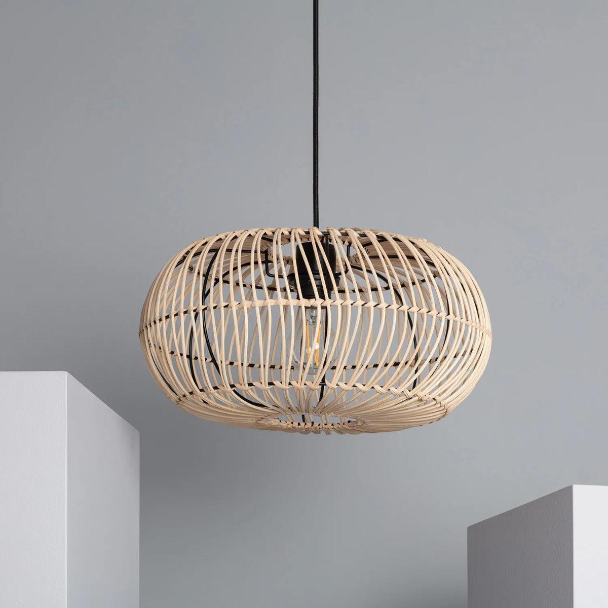 Rotan hanglamp zwart metaal open design e27 fitting 