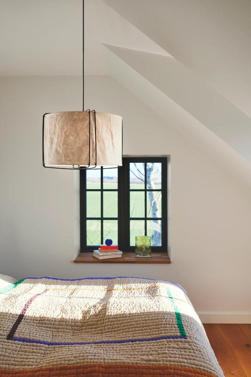 Hanglamp wit zwart papieren kap E27 fitting 'Nordlux Cardine 50' - FOIR