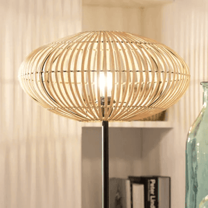 Staande lamp gevlochten 'Adam' E27 fitting rotan modern 151cm