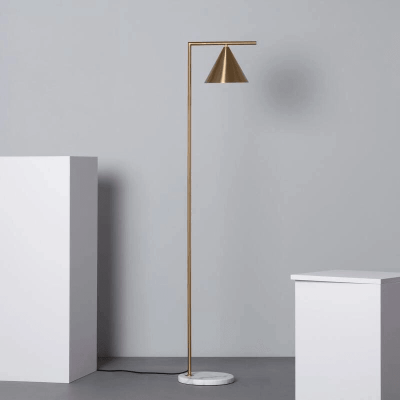 Gouden staande lamp met marmeren voet & E27 fitting 'Marie' 150cm