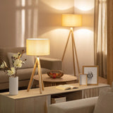 Tafellamp beige goud & bruin met 3 houten poten 'Didi'