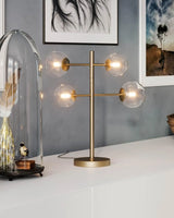 Gouden tafellamp met glazen bollen, dimmer & G9 fittingen By Rydens 'Avenue'