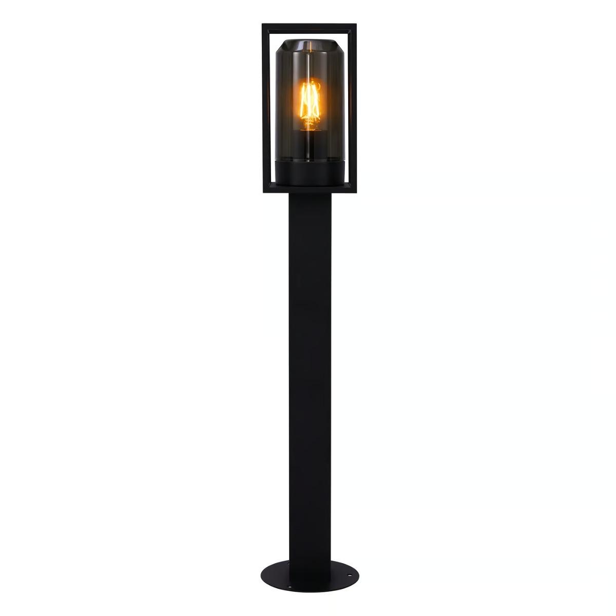 Tuinlamp staand zwart met smokeglas & E27 'Griffin' 80cm