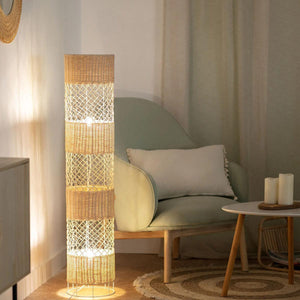 Vloerlamp rotan beige & wit met 2 E27 fittingen en vloerschakelaar 'Garceau' 120cm