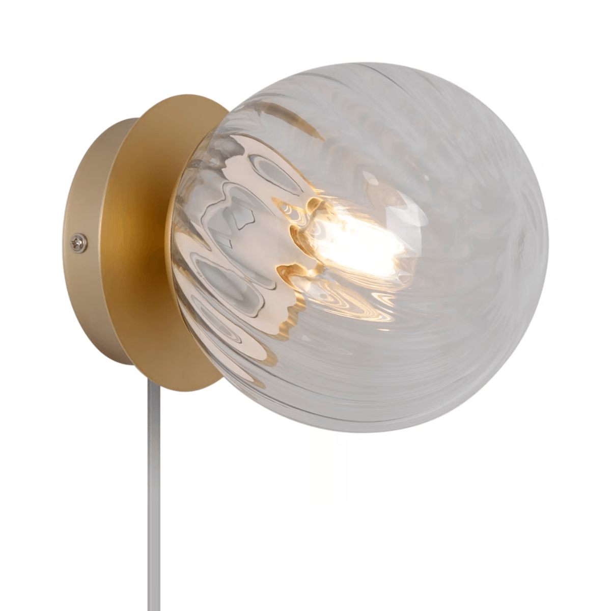 Wandlamp messing met glazen kap E14 fitting & schakelaar 'Chisell'