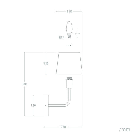 Wandlamp goud stoffen kap e14 fitting