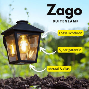 Buitenlamp zwart glas e27 fitting modern metaal