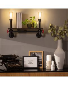 Wandlamp industrieel 'Henry' E27 fitting buislampen zwart boeken 