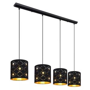 Hanglamp met zwart gouden kappen e27 fittingen acrylkristallen
