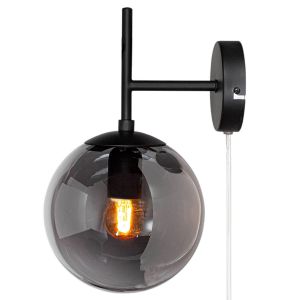 Boyle wandlampje zwart e27 fitting schakelaar by rydens design metaal smokeglas 