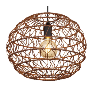 Hanglamp gevlochten papier bruin open e27 fitting design globo lighting senni 