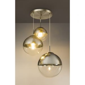 Hanglamp glazen bollen goud 'Varus' 3x E27 metaal goud doorzichtig glas 20cm - 25cm - 30cm op FOIR.nl