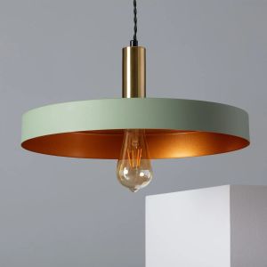 hanglamp industrieel lichtgroen met goud en E27 fitting minimalitisch 
