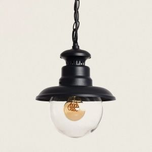 industriele hanglamp zwart met glazen kap e27 fitting binnen of buiten 