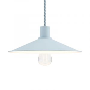 hanglamp industrieel lichtblauw e27 fitting witte plafondkap