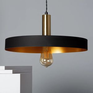 Hanglamp mat zwart met goud en E27 fitting 