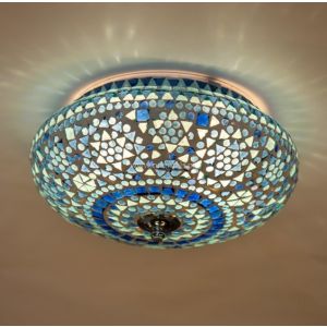 Plafondlamp mozaiek rond blauw 2x E27 fitting 250mm 