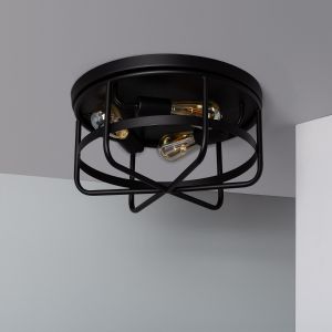 Plafondlamp zwart Industrieel 'Jill' 3x E27 fitting rond metaal 400mm