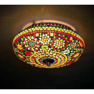 Oosterse plafondlamp mozaiek rond glas e27
