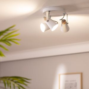 Plafondlamp 3 spots plafondlamp met hout wit verstelbaar