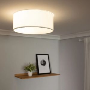 Plafondlamp stoffen kap wit rond led lamp e27