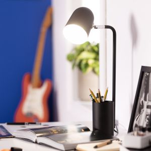 Tafellamp zwart met pennenbakje verstelbaar metaal