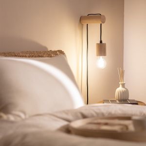Wandlamp hout 'Torson' slaapkamer wandlamp E27 fitting leeslamp op FOIR.nl