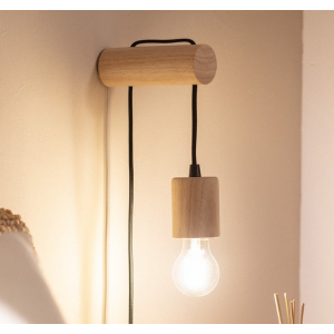 Wandlampje hout met e27 fitting schakelaar voor slaapkamer