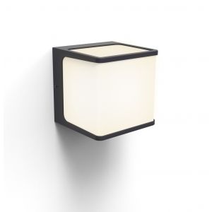 vierkante wandlamp met ingebouwde LED lichtbron modern grijs aluminium opaal kunststof. 