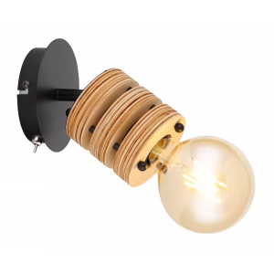 Ablona wandlamp globo lighting hout en metaal met schakelaar en e27 fitting design 54042-1 9007371426416