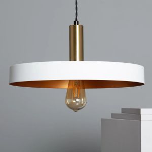 Minimalistische hanglamp goud wit met e27 fitting rond modern industrieel 