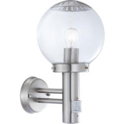 Moderne wandlamp glas en RVS ingebouwde pir bewegingssensor, roestvrij staal