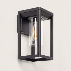 Buitenlamp zwart glas e27 fitting vierkant led lamp