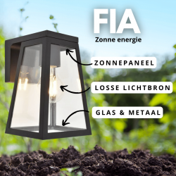 Industriele gevelverlichting solar met E27 fitting zwart met glas Fia