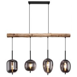 Hanglamp houten balk rookglas e27 fitting modern tak