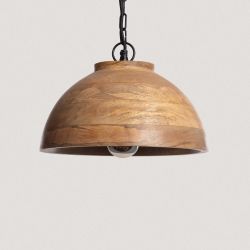 Hanglamp met een houten kap industrieel e27 fitting 
