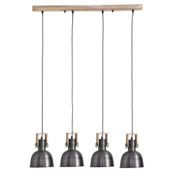 Hanglamp eettafel industrieel 4 kappen hout met e27 fitting 9007371441327 globo lighting 
  