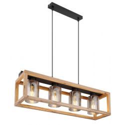 Hanglamp hout e27 fitting boven de eettafel