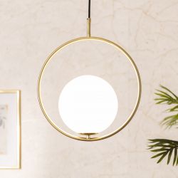 Messing opaal glas hanglamp rond bol 