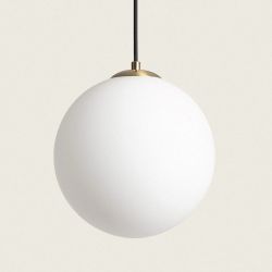 hanglamp minimalistisch met opaalglazen kap en goud e27 fitting rond