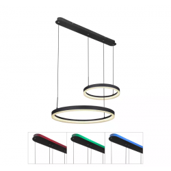Hanglamp 2 ringen zwart met ingebouwde LED lichtbron en RGB dimbaar met CCT en afstandsbediening 