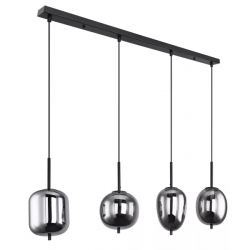 Hanglamp eettafel rookglas 'Blacky' 4x E14 fitting chrome zwart 100cm