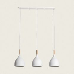 Hanglamp mat wit met hout E27 fittingen breed voor boven eettafel 