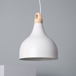Houten hanglamp wit metaal rond led lamp