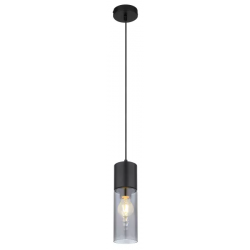 Zwarte hanglamp met smokeglas kap & E27 fitting 'Annika'