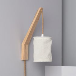 Wandlamp hout met schakelaar stoffen kap beige kabel voor slaapkamer 