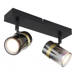 Plafondlamp 2 spots gu10 zwart smokeglas en messing goud modern verstelbaar ook te gebruiken als wandlamp 