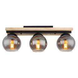 Plafondlamp hout metaal met smokeglazen kappen e27 fitting globo lighting  15569-3D 9007371441235 conni 